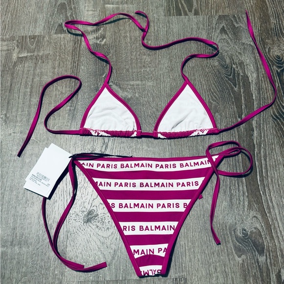 BALMAIN***Purple/ White Striped Logo String Bikini Set**US 4 $585 - Picture 4 of 4